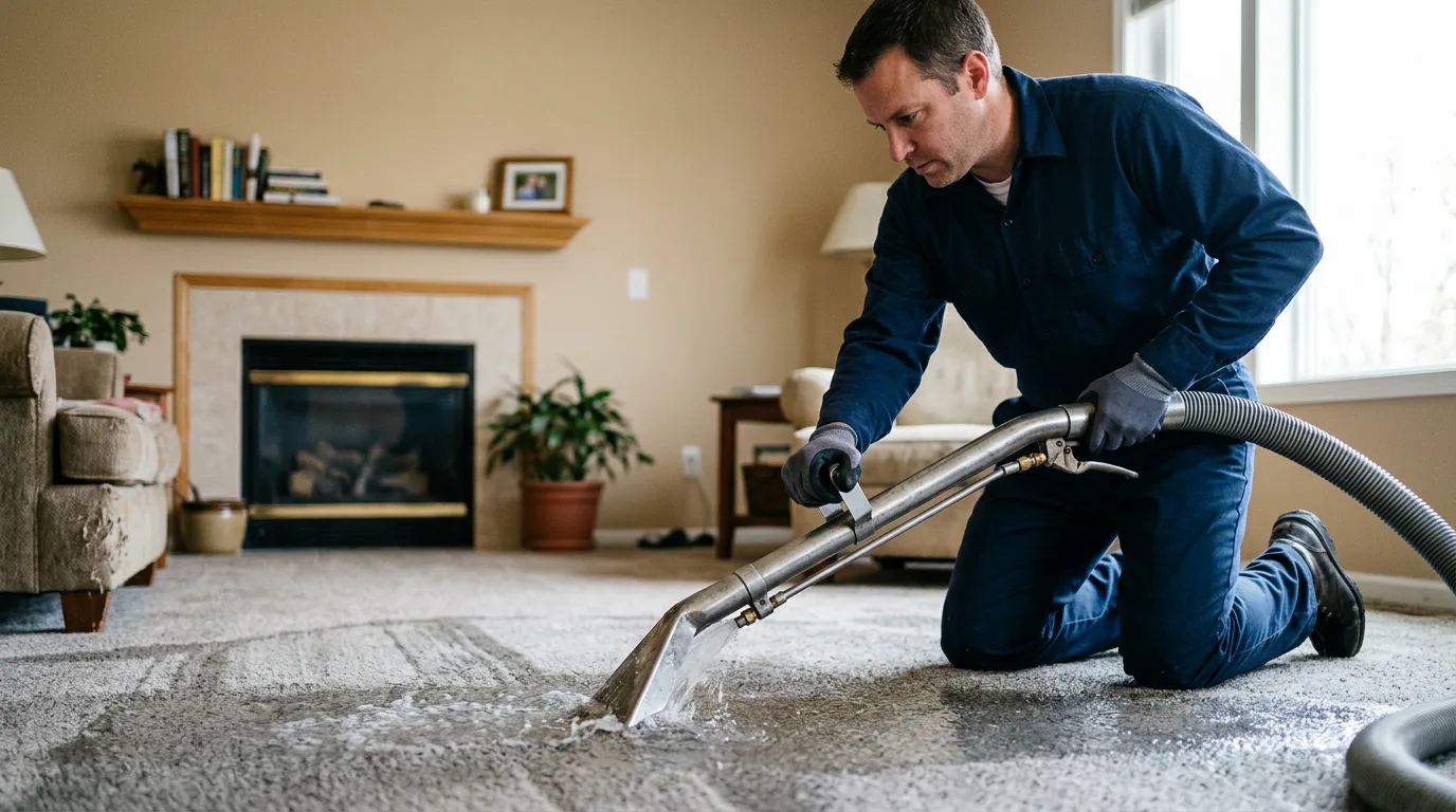 Water damage restoration technician working near Stewardson, IL